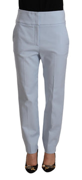 Light Blue High Waist Cotton Tapered Trouser Pants