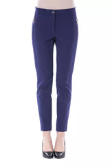 Blue Polyester Women's Slim-Fit Pant