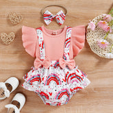 بنطلون بأكمام حمالات مطبوع عليها حمالات بأكمام بنطلون من قطعتين