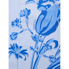 قميص قطني أزرق بنقشة