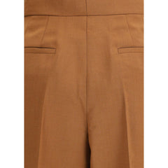 Brown Wool Flared Pants