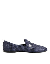 Blue Woven Leather Slip On Loafers Men Shoes