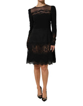 Black Floral Lace Trim Sheath A-line Dress
