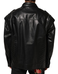 Black Leather Full Zip Biker Blouson Jacket