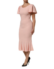 Pink Viscose Fit Flared Sheath Midi Dress