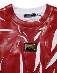 Red White Cotton Printed Pullover Sweater