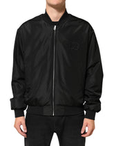 Black Acetate Full Zip Bomber Men Jacket