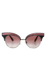 Black Pink Mirrored Cat Eye Sequined Sunglasses