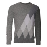 Gray Cashmere Argyle Intarsia Knit Crew Neck Men Sweater