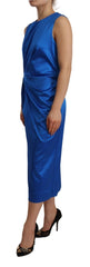 Acetate Royal Blue Roundneck Sleeveless Sheath Midi Dress