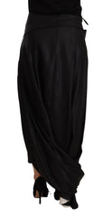 Acetate Black High Waist Wrap Style Asymmetric Skirt