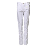 White Cotton Skinny Mid Waist Chino Trouser Pants