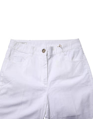 White Cotton Skinny Mid Waist Chino Trouser Pants