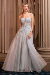 Floral A-Line Layered Glitter Tulle Dress-2