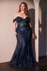 Off The Shoulder Beaded Curve Gown-0