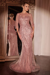 Long Sleeve Sequin Mermaid Gown-1
