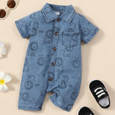 Boy Lion Print Denim Jumpsuit