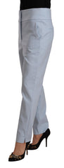 Light Blue High Waist Cotton Tapered Trouser Pants