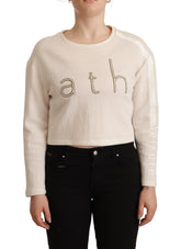 Beige Logo Long Sleeve Cropped Pullover Sweater