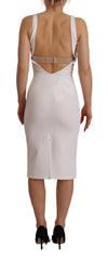 Rayon White Sleeveless V-neck Sheath Midi Dress
