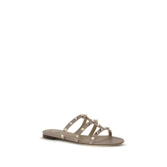 Beige Calf Leather Bos Taurus Flat Sandals