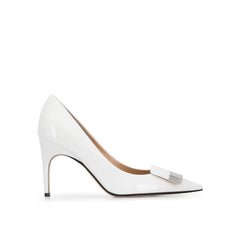 White Calfskin High Heel Pumps