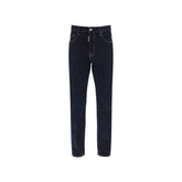 Blue Cotton Straight-Leg Jeans