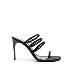 Black Silk Stiletto Heel Sandals