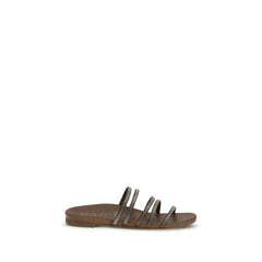 Brown Calf Leather Bos Taurus Flip-Flop Sandals