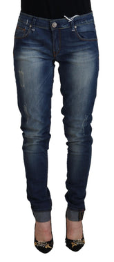 Blue Washed Cotton Slim Fit Women Denim Pants Jeans