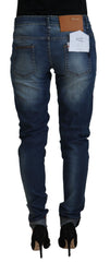 Blue Washed Cotton Slim Fit Women Denim Pants Jeans