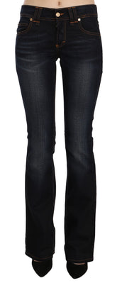 Blue Washed Mid Waist Regular Leg Boot Cut Denim Jeans