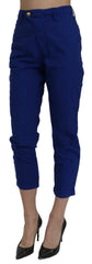 Cotton Royal Blue High Waist Skinny Cropped Trouser Pants