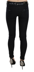 Black Low Waist Zipper Leg Skinny Denim Jeans