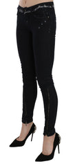Black Low Waist Zipper Leg Skinny Denim Jeans