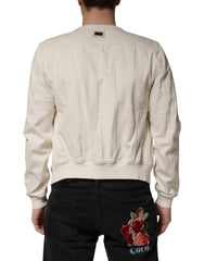 Off White Cotton Full Zip Denim Men Blouson Jacket