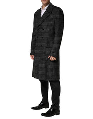 Grey Double Breasted Plaid Wool Coat Jacket