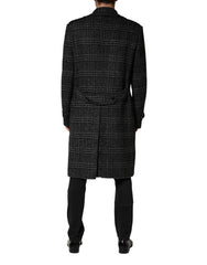 Grey Double Breasted Plaid Wool Coat Jacket