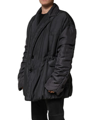 Black Silk Padded Parka Men Coat Jacket