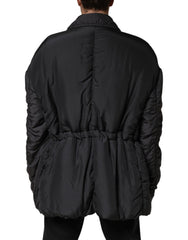 Black Silk Padded Parka Men Coat Jacket