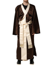 Brown Cream Lounge Belted Bathrobe Jacket