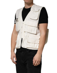 White Cotton Cargo Men Vest Coat Jacket