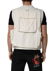 White Cotton Cargo Men Vest Coat Jacket