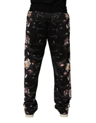 Black Floral Straight-Leg Chino Trouser Pants