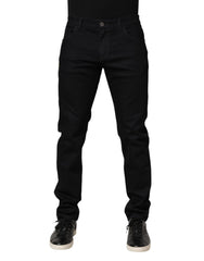 Black Floral Cotton Skinny Men Denim Jeans