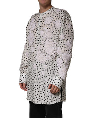 White Polka Dot Floral Embroidery Men Shirt