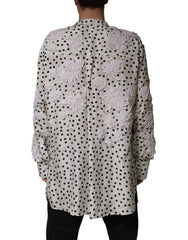 White Polka Dot Floral Embroidery Men Shirt