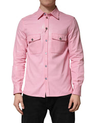 Pink Cotton Collared Men Button Down Shirt