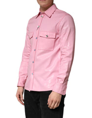 Pink Cotton Collared Men Button Down Shirt