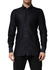 Black Dotted Cotton Collared GOLD Dress Shirt